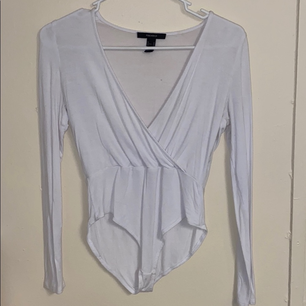 White V Neck Bodysuit
